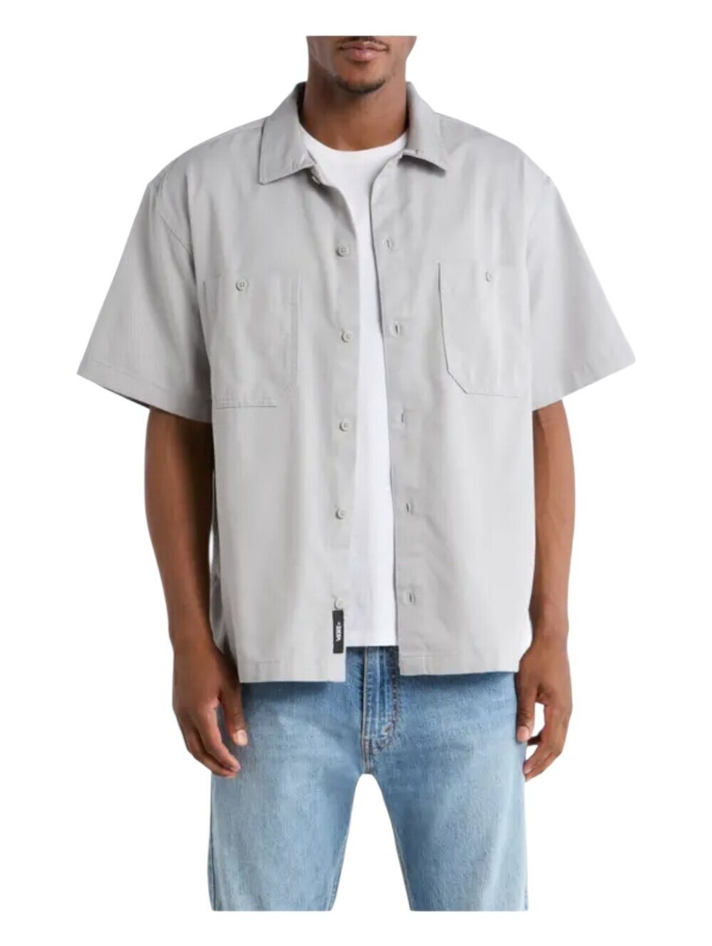 Vans Mens Drizzle Gray Regular Fit Larkspur Solid Short Sleeve Shirt Medium